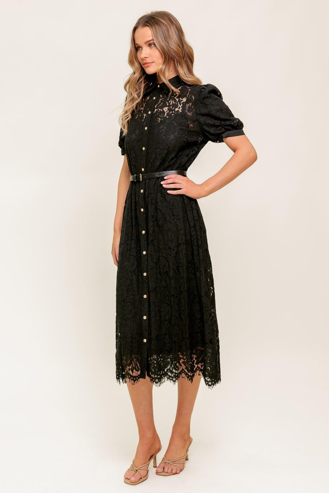 Flying Tomato TIMID TO TENACIOUS WOVEN LACE SHIRT DRESS