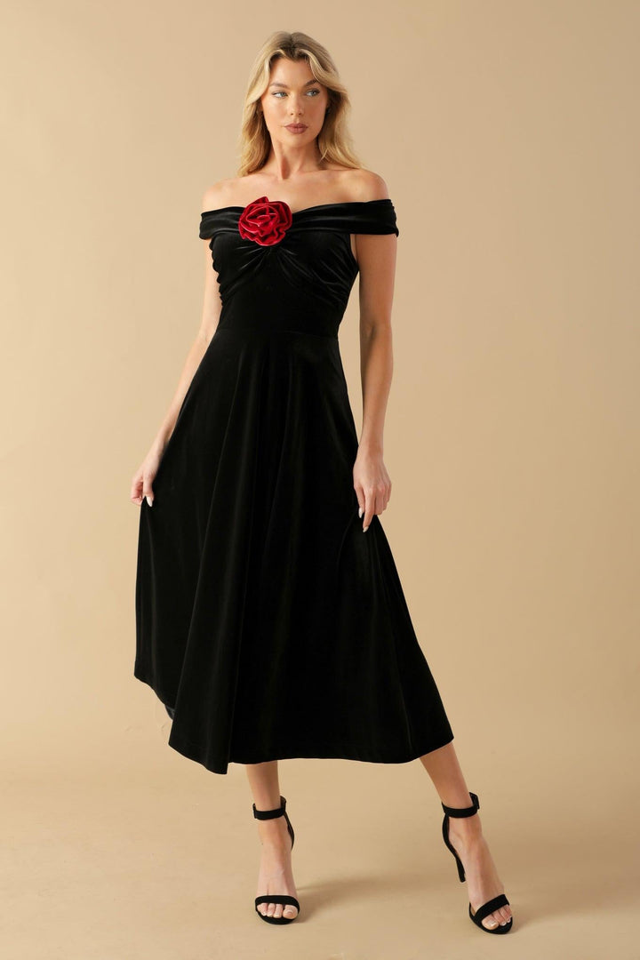 FLYING TOMATO BE THERE FOR YOU VELVET MIDI DRESS