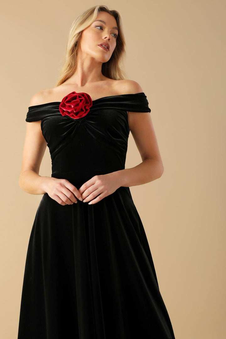 FLYING TOMATO BE THERE FOR YOU VELVET MIDI DRESS