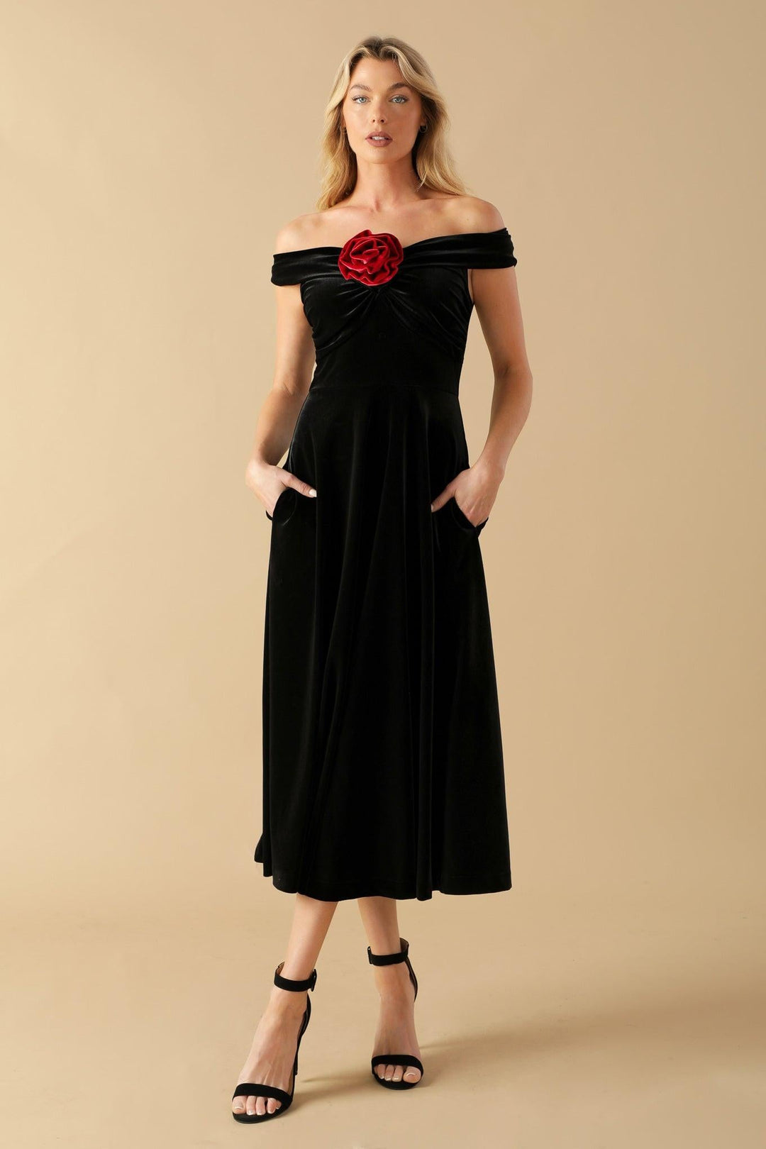 FLYING TOMATO BE THERE FOR YOU VELVET MIDI DRESS