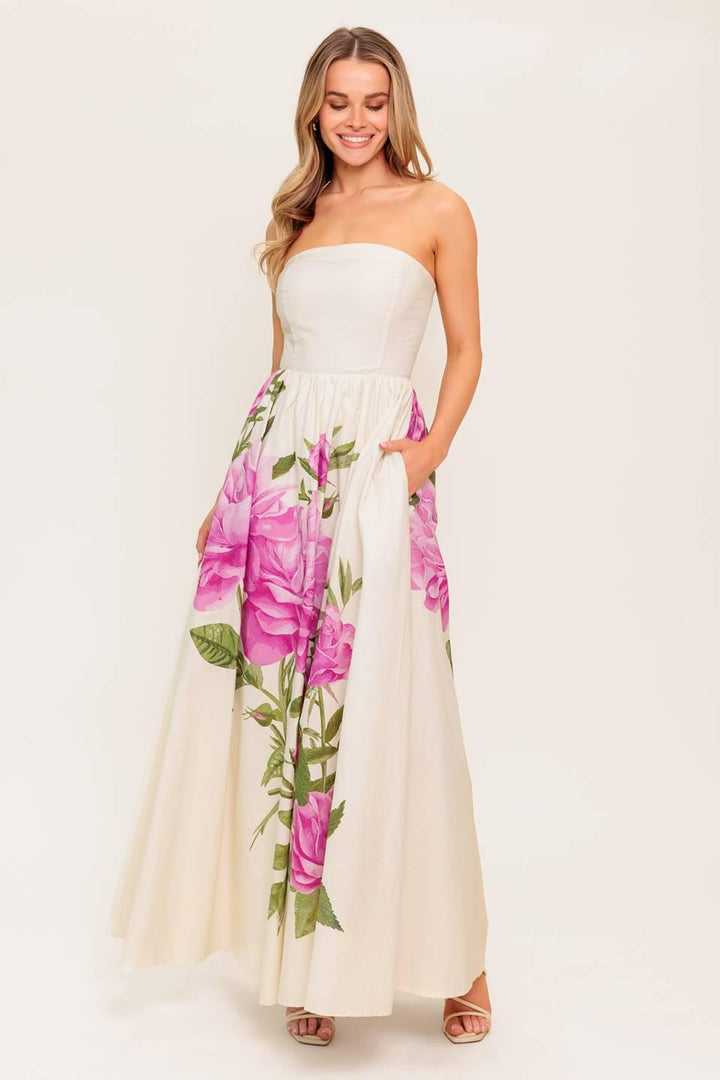 Flying Tomato CAUGHT IN THE BREEZE FLORAL WOVEN MAXI DRESS