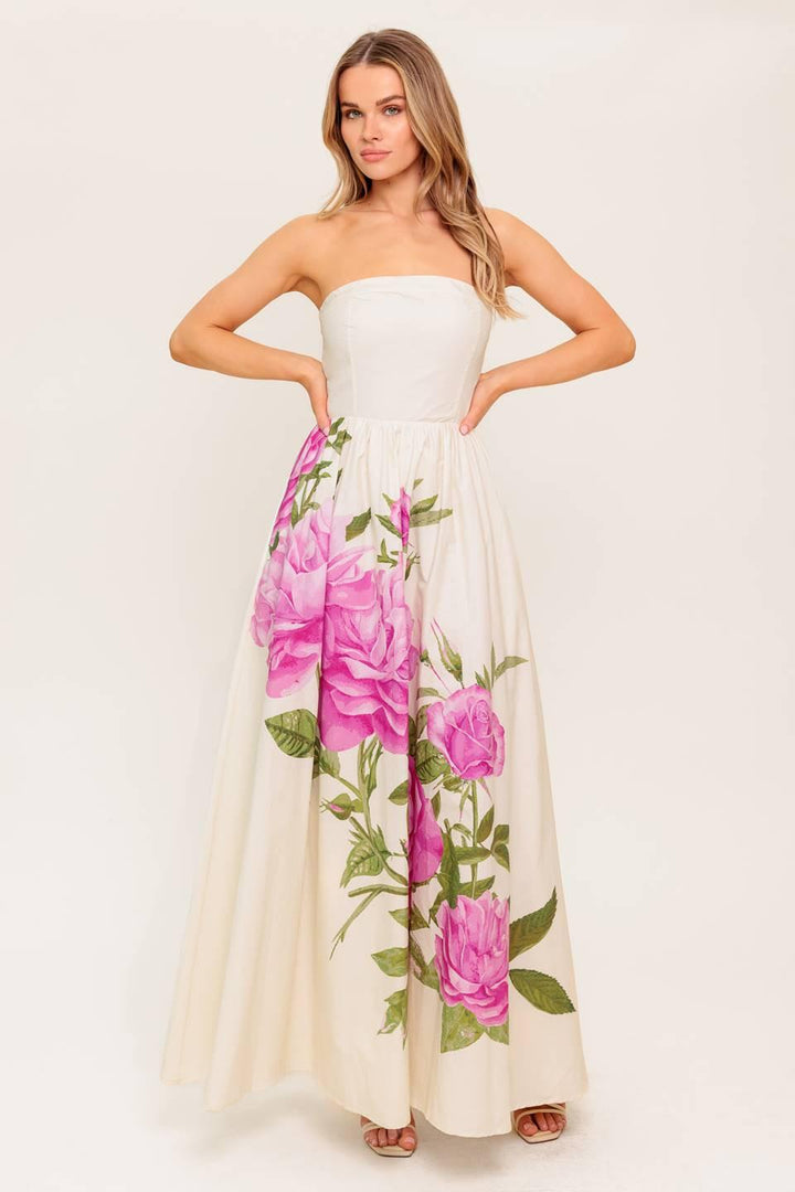 Flying Tomato CAUGHT IN THE BREEZE FLORAL WOVEN MAXI DRESS