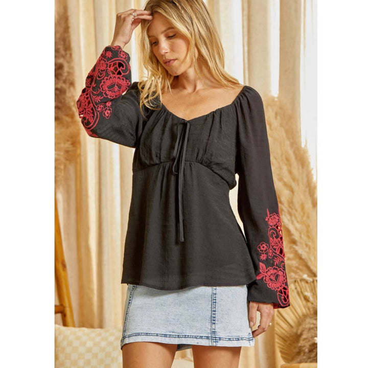 Savanna Jane Embroidered Cut Out Detail Top
