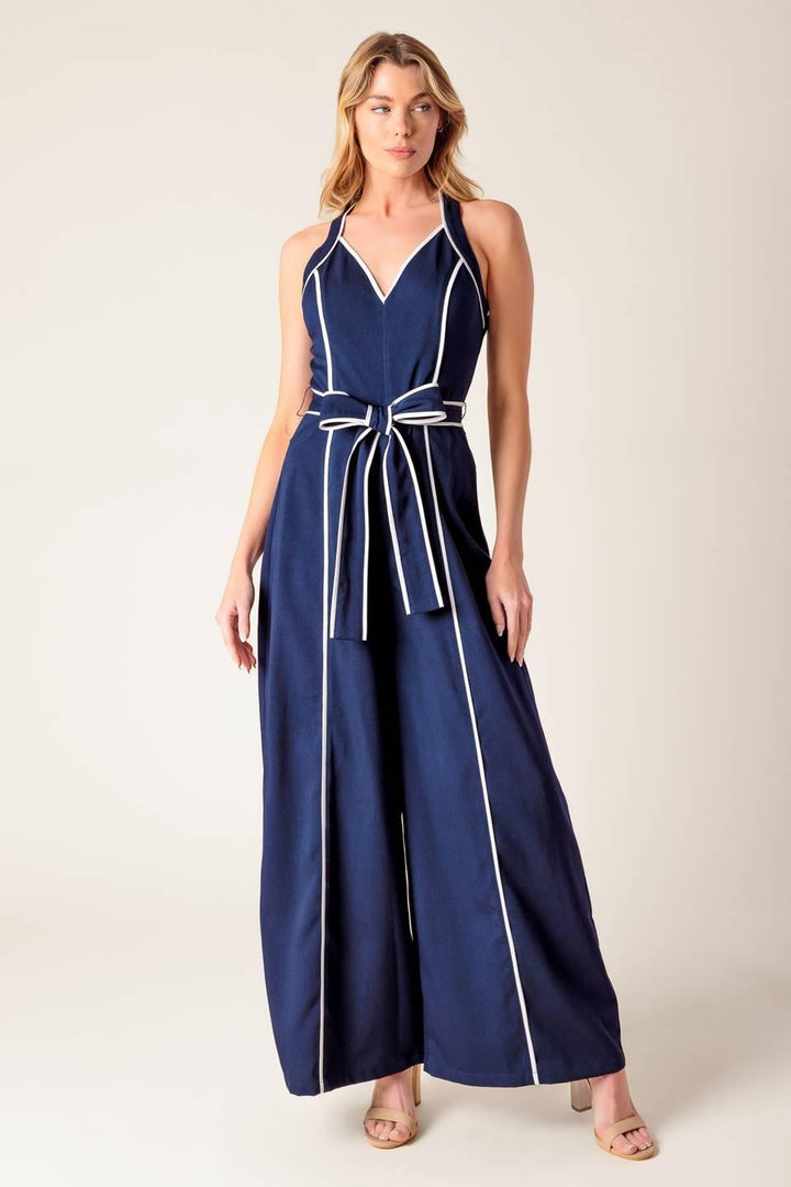 Flying Tomato LAYTON NAVY WOVEN JUMPSUIT
