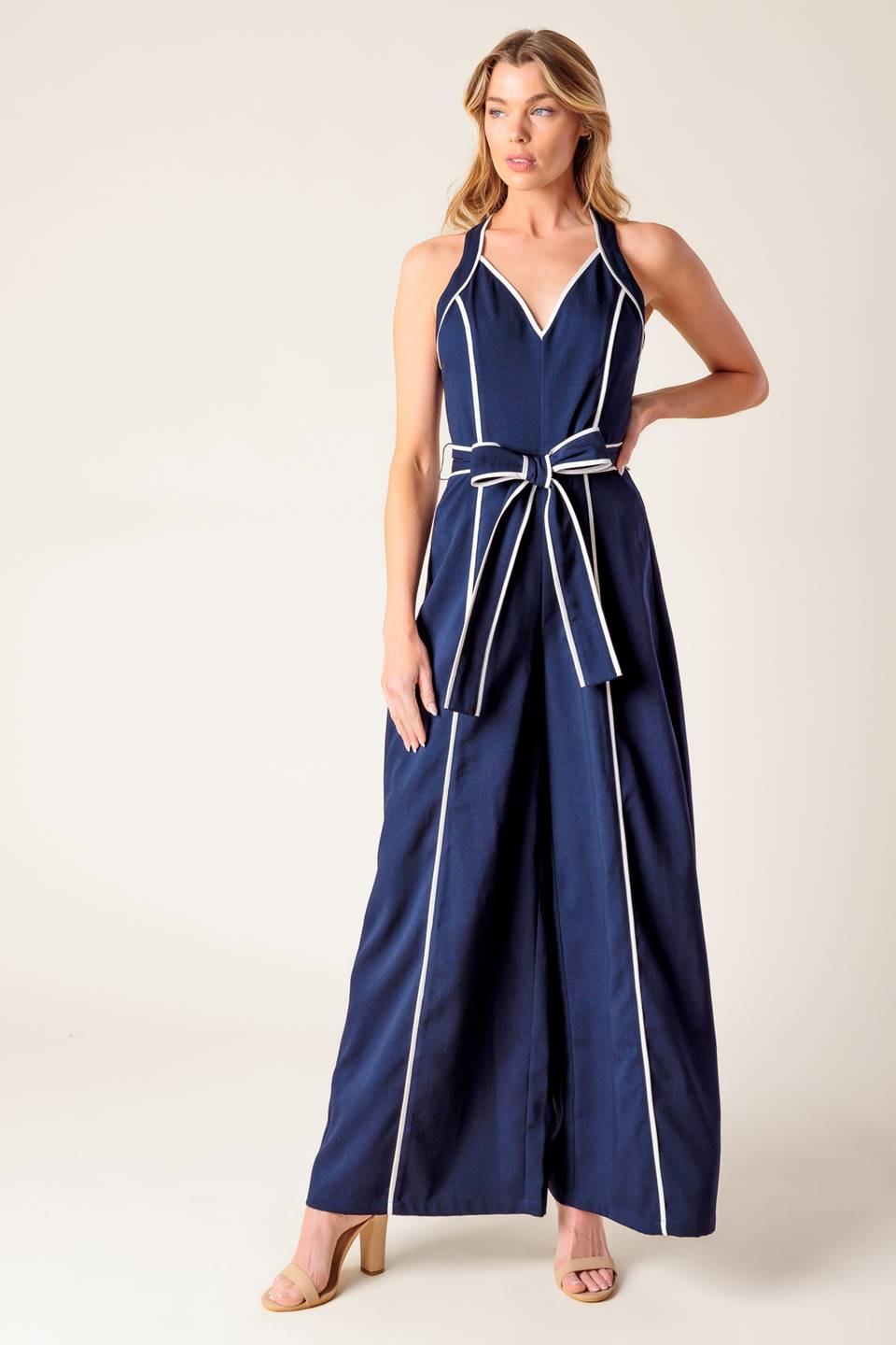 Flying Tomato LAYTON NAVY WOVEN JUMPSUIT