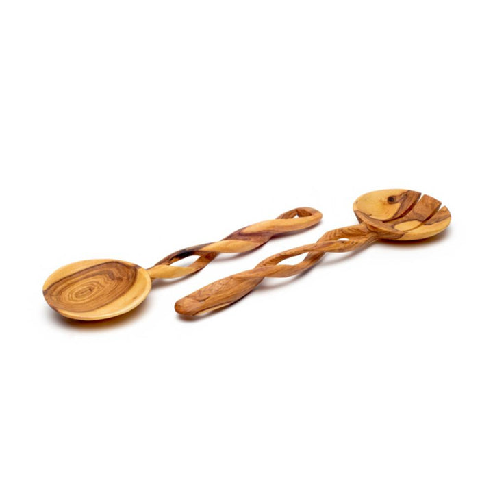 Handmade Kenyan Olive Wood Spiral Servers