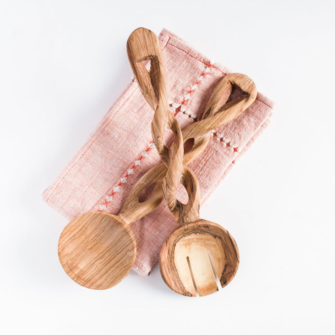 Handmade Kenyan Olive Wood Spiral Servers