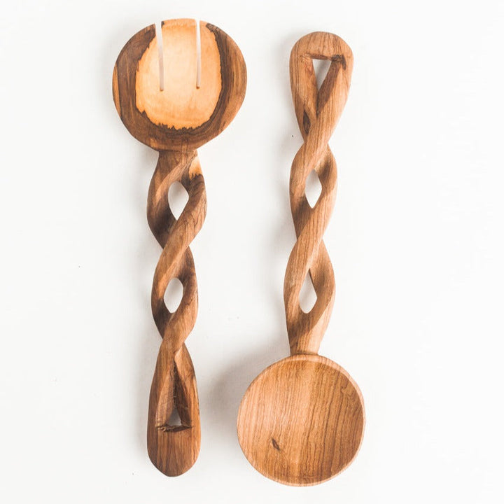 Handmade Kenyan Olive Wood Spiral Servers