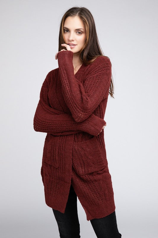 Bibi Twist Knitted Open Front Cardigan With Pockets