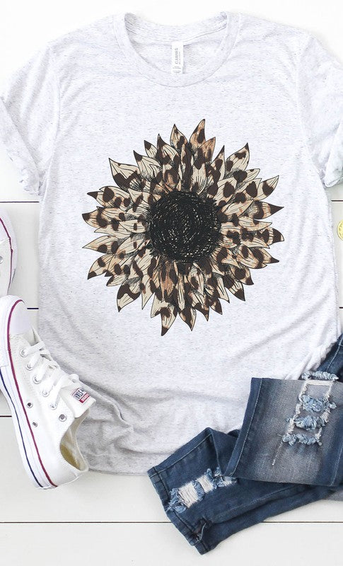 Leopard Print Sunflower Graphic Tee