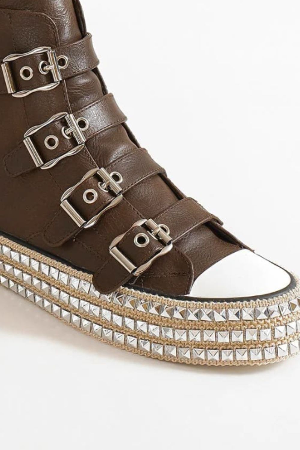 Beast Fashion Multi-Buckle Straps Studded Platform Sneakers