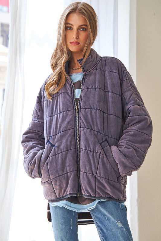 Davi & Dani Washed Soft Comfy Quilting Zip Closure Jacket