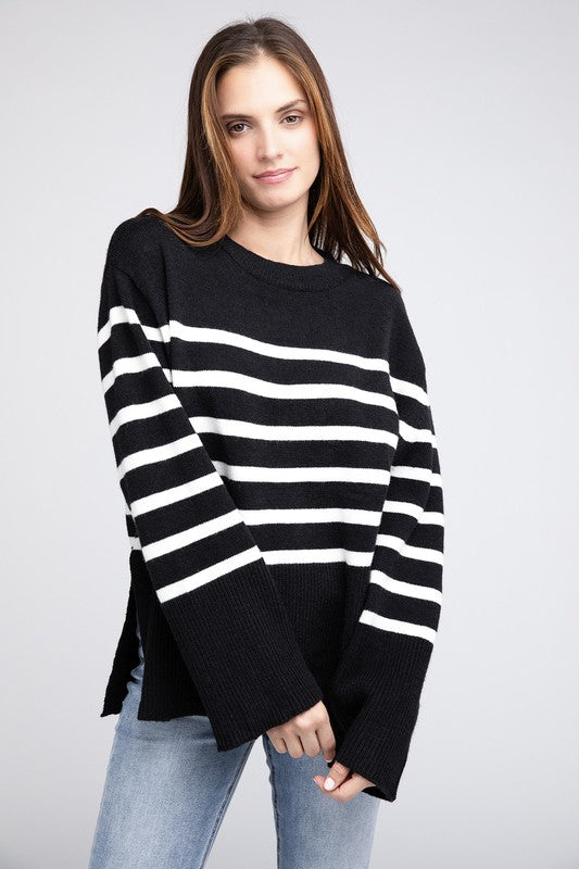 Bibi Ribbed Hem Stripe Sweater