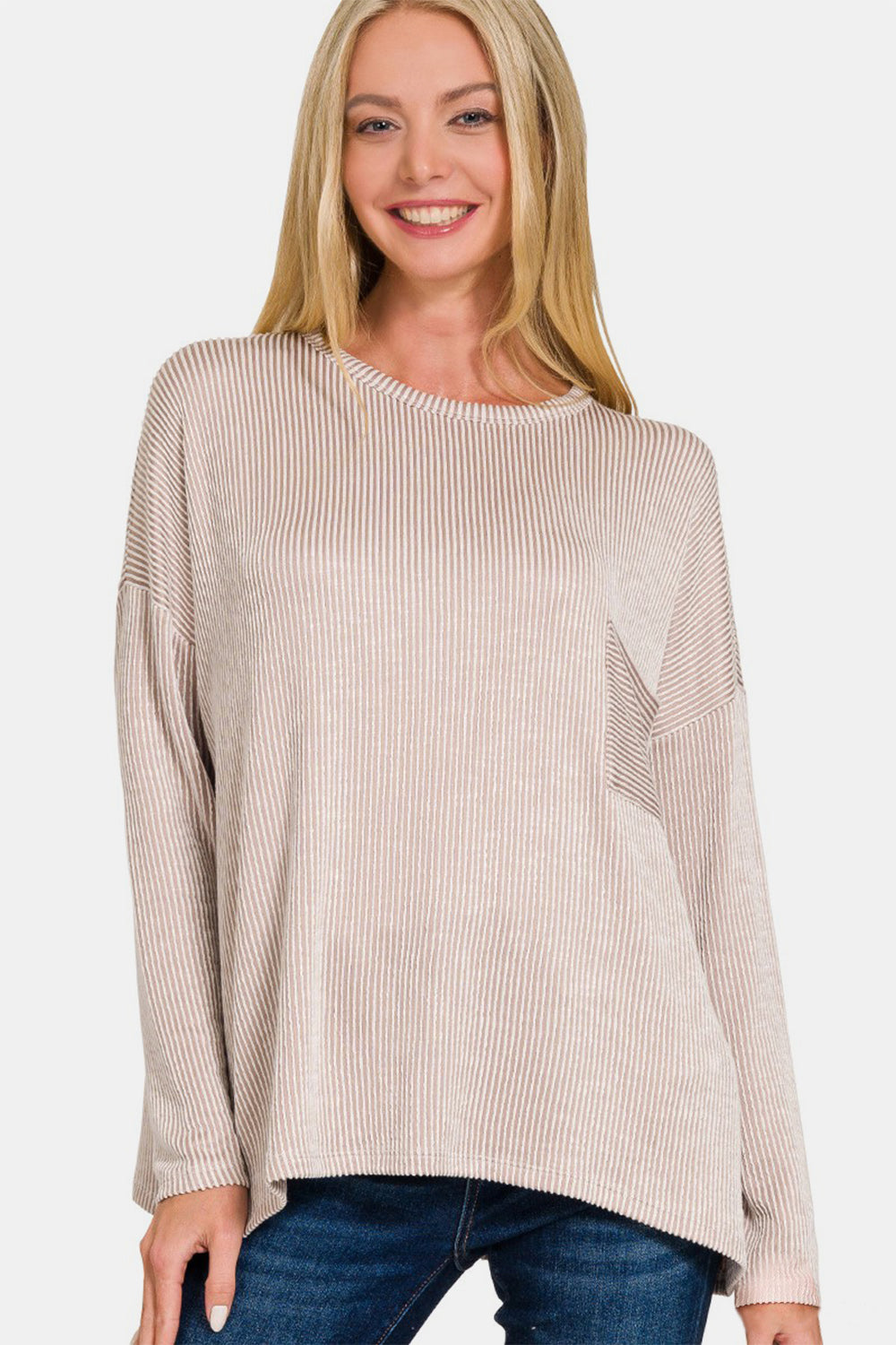 Zenana Ribbed Striped Long Sleeve Top