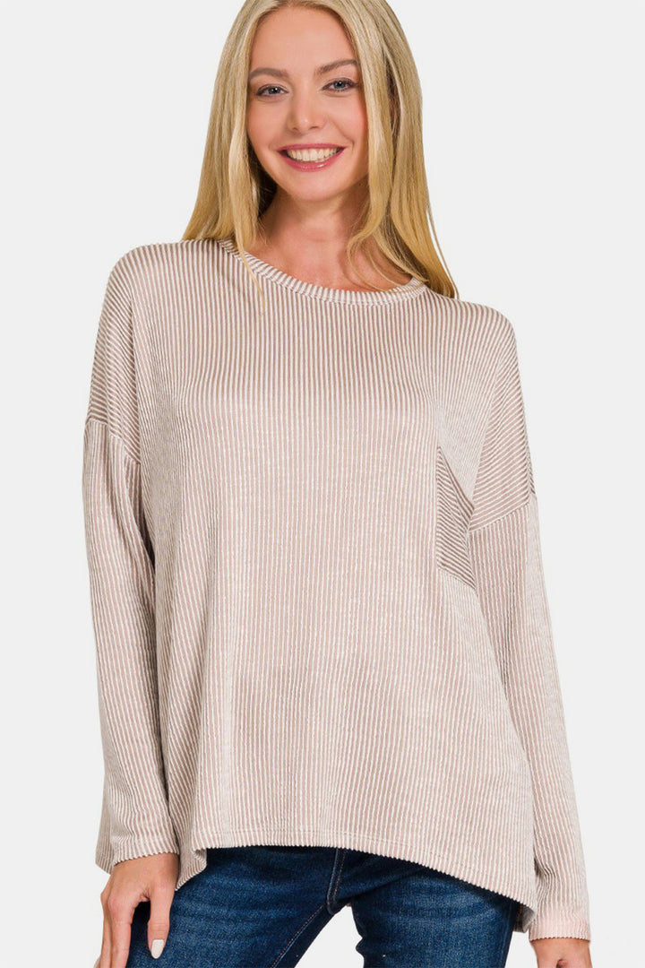 Zenana Ribbed Striped Long Sleeve Top