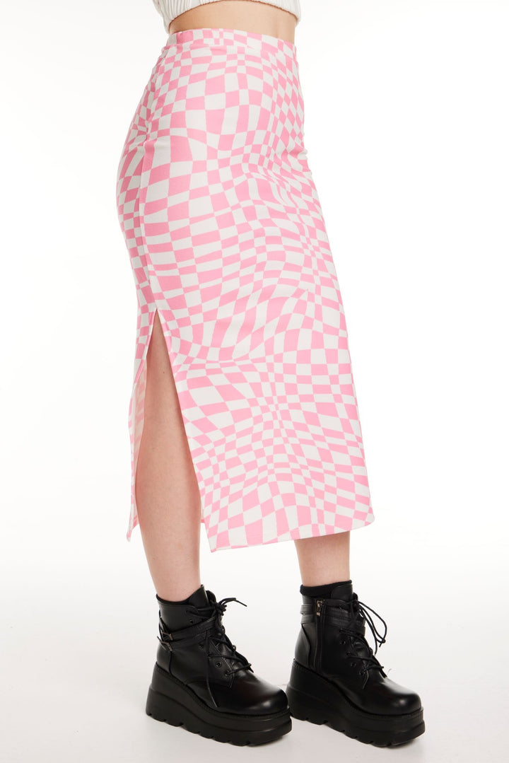Pretty Damage Warped Checkered Midi Skirt