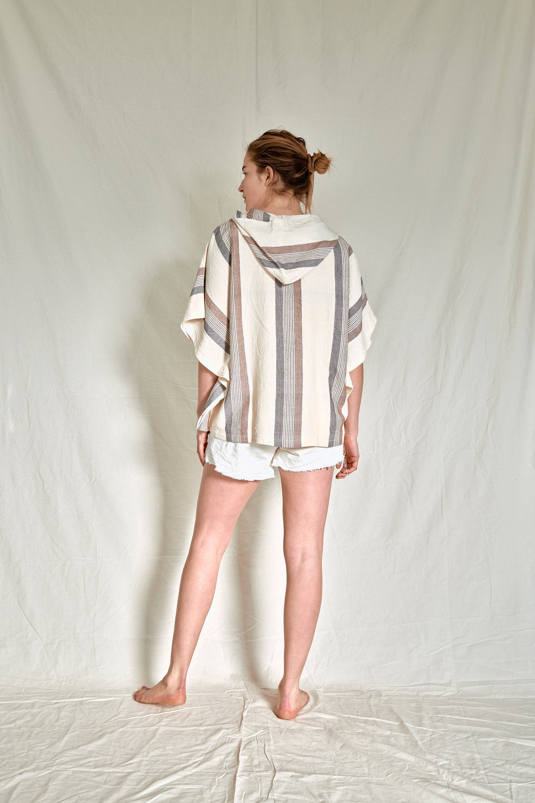Home & Loft Turkish Cotton Brown Cream Nomad Poncho - One Size