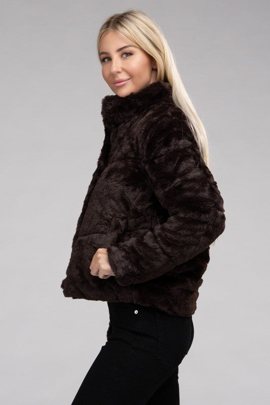 Ambiance Fluffy Zip-Up Jacket