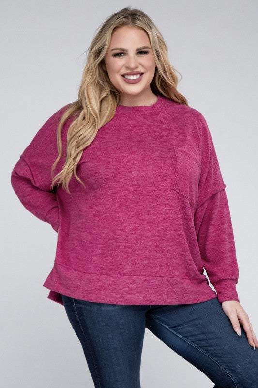 Zenana Plus Brushed Melange Drop Shoulder Sweater