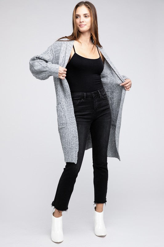 Bibi Twist Knitted Open Front Cardigan With Pockets