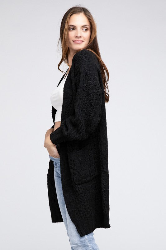 Bibi Twist Knitted Open Front Cardigan With Pockets