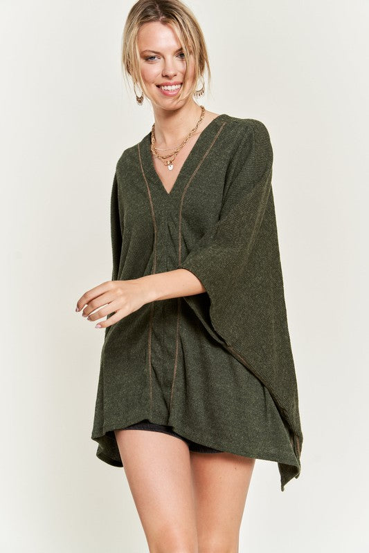 Jade by Jane VNECK Contrast Stitch PONCHO TOP