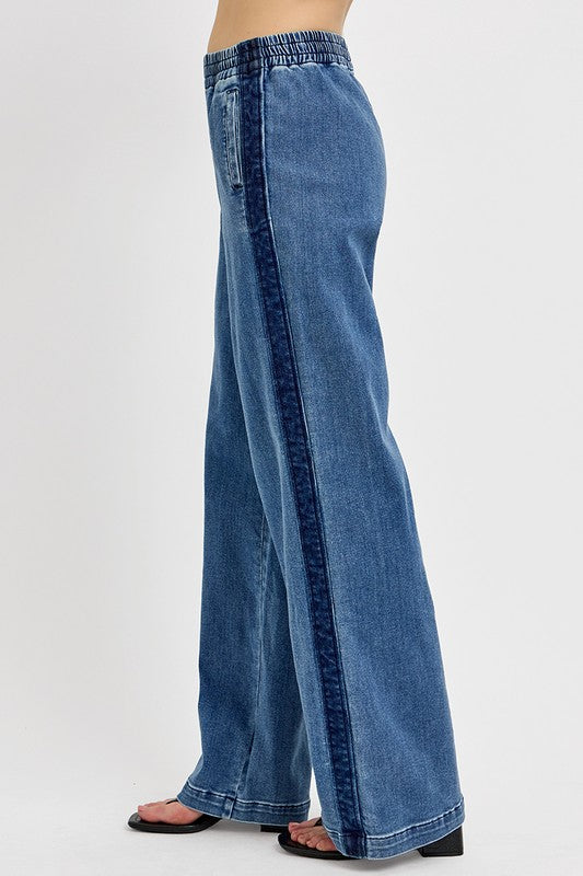 RISEN Elastic Waist Wide Leg Jeans