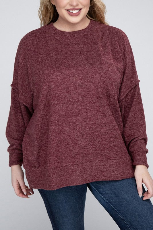 Zenana Plus Brushed Melange Drop Shoulder Sweater