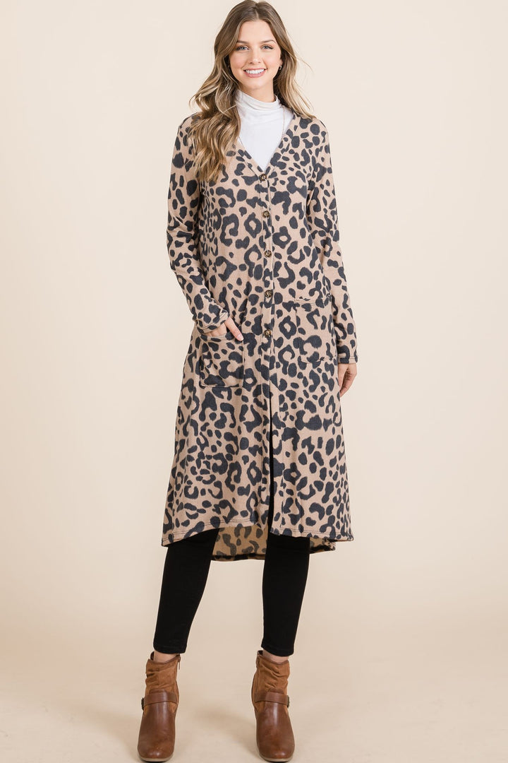 Celeste Leopard V-Neck Long Sleeve Cardigan