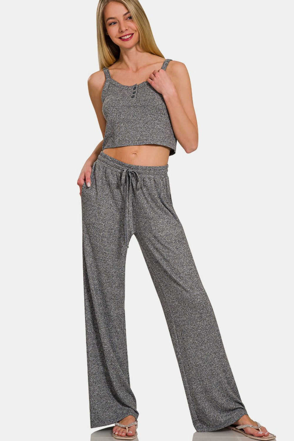 Zenana Drawstring Wide Leg Comfy Pants with Side Pockets