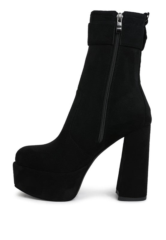 London Rag Wanderer Flared Block Heel Mid-Calf Boots