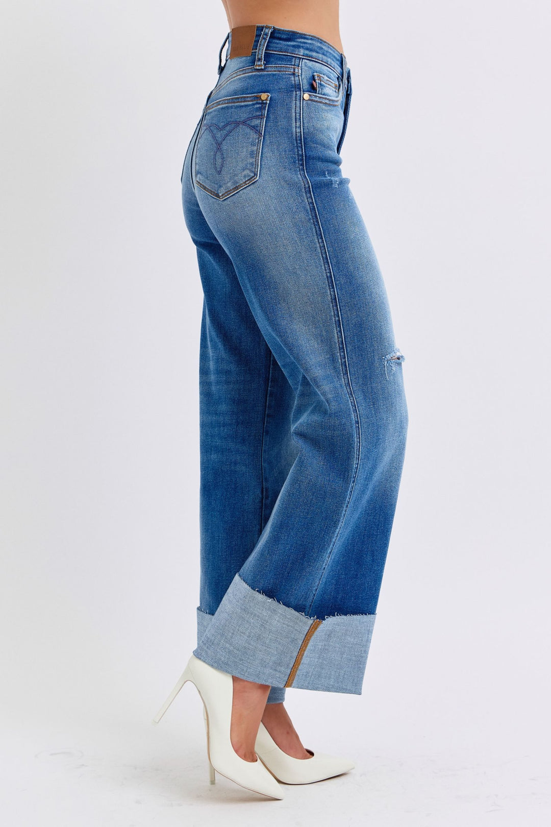 Judy Blue Distressed High Waist Wide Leg Jeans