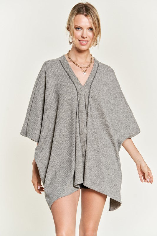 Jade by Jane VNECK Contrast Stitch PONCHO TOP