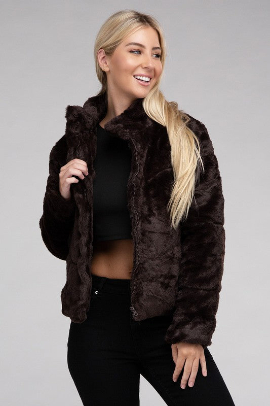 Ambiance Fluffy Zip-Up Jacket