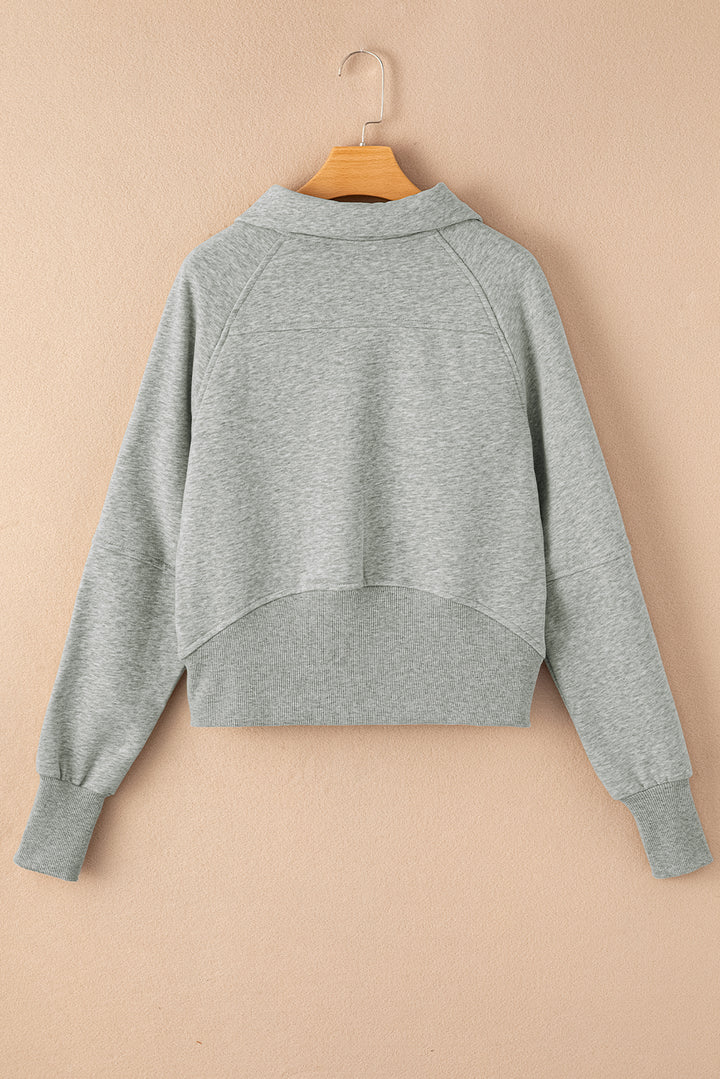 Gray Fleece Lined Zip Up Stand Collar Thumbhole Sleeve Sweatshirt