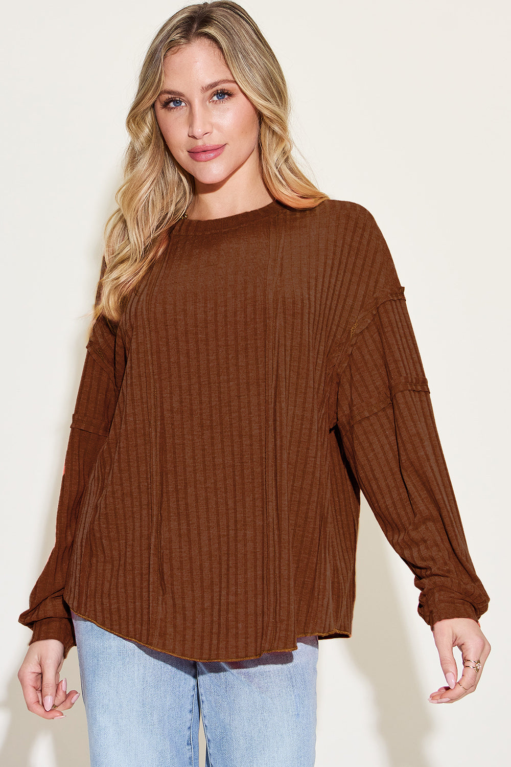 Basic Bae Ribbed Round Neck Long Sleeve Top