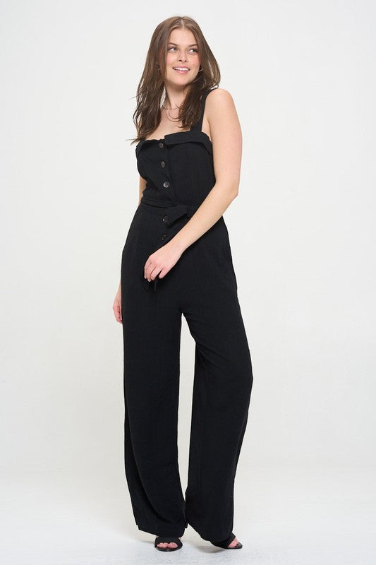 Jade by Jane SLEEVELESS ADJUSTABLE STRAP BUTTON DOWN JUMPSUIT