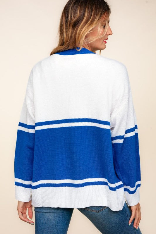 Haptics Letter Patch Contrast V-Neck Cardigan