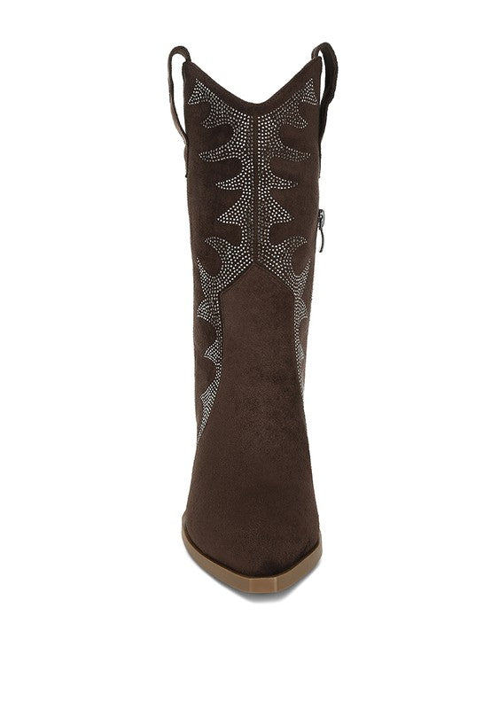 London Rag Rambler Rhinestones Embellished Calf Boots