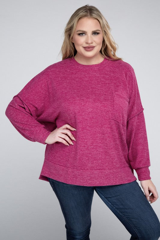 Zenana Plus Brushed Melange Drop Shoulder Sweater