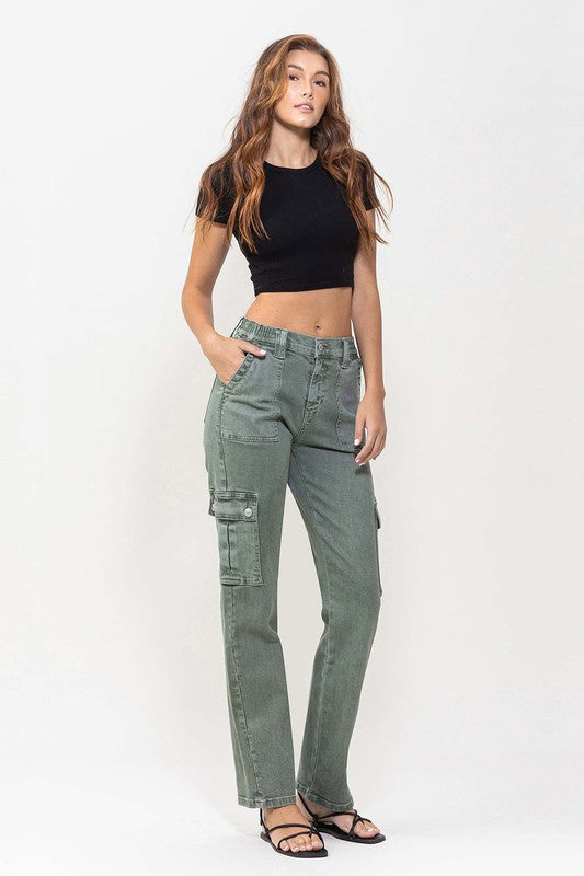 Vervet by Flying Monkey Mid Rise Straight Jeans with Cargo Pocket Detail