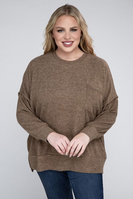 Zenana Plus Brushed Melange Drop Shoulder Sweater