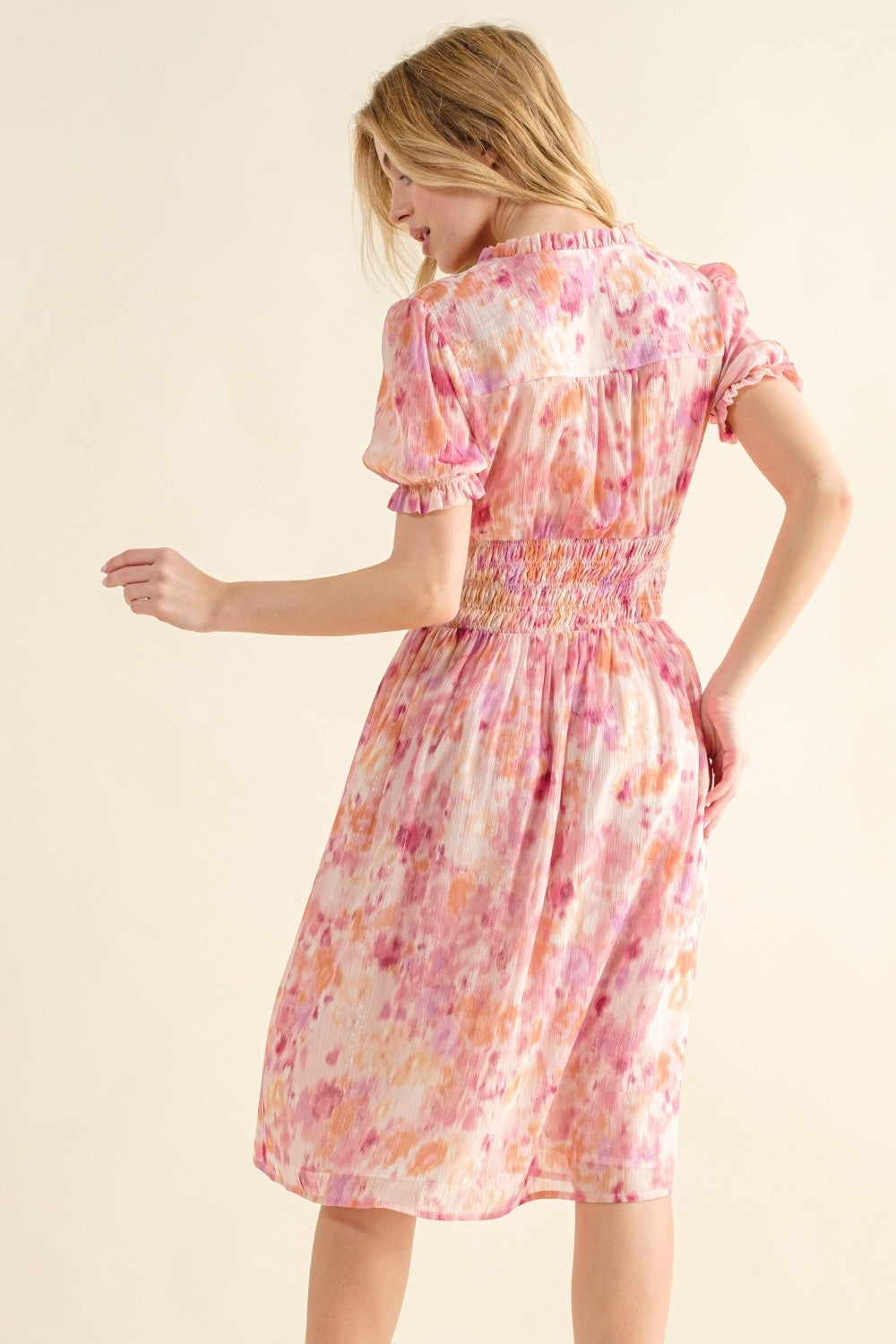 And The Why Smocked Waist Printed Midi Dress