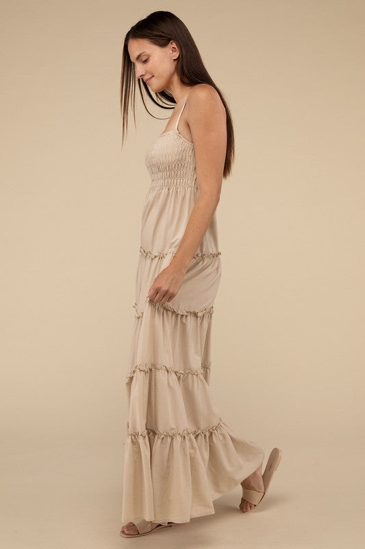Zenana Woven Smocked Top Tiered Cami Maxi Dress