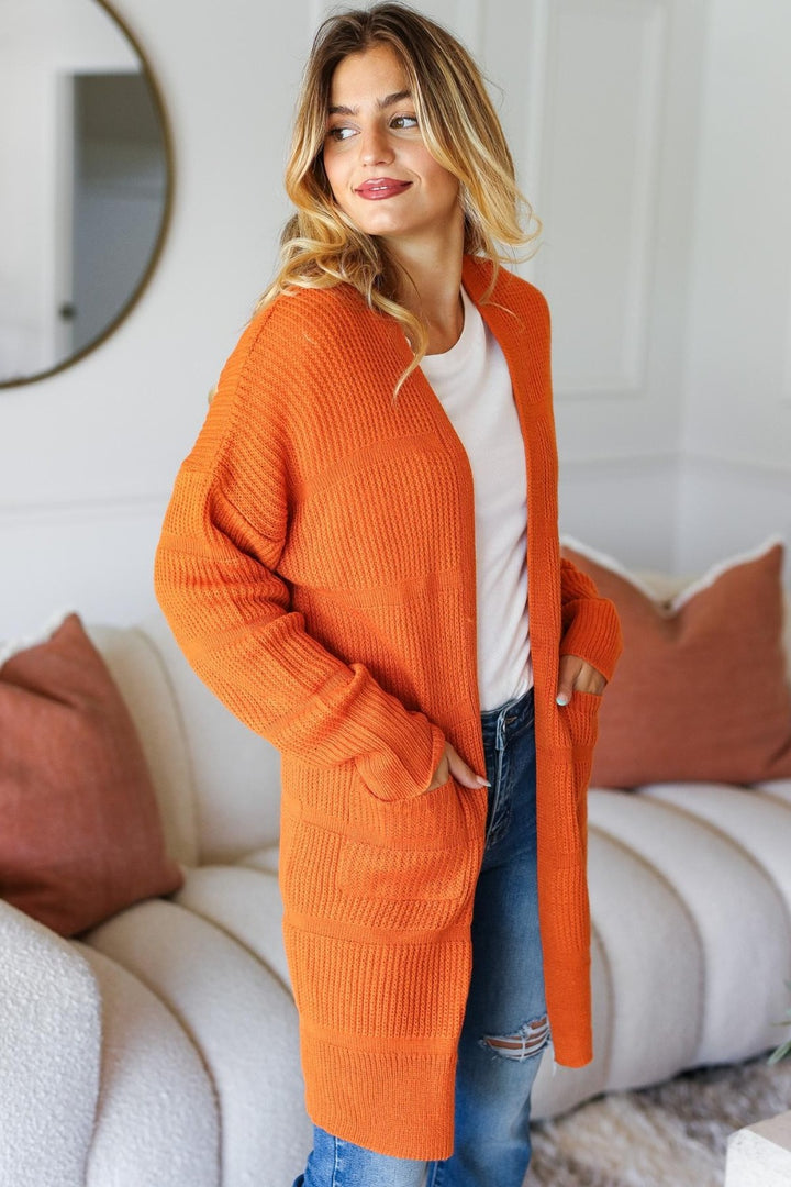 Haptics Pumpkin Spice Textured Open Front Cardigan with Pockets