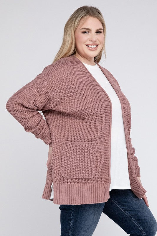 Zenana Plus Low Gauge Waffle Open Cardigan Sweater