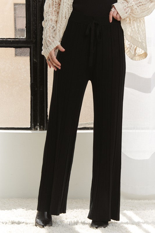 ADORA Waist Tie Wide Leg Knit Pants