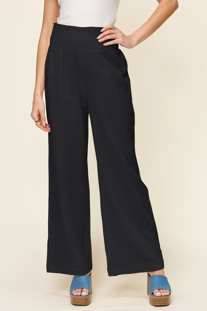 Double Take Texture Smocked Waist Wide Leg Pants