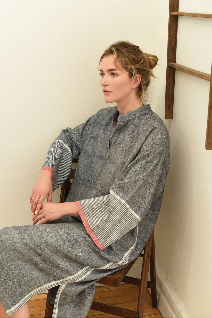 Home & Loft Turkish Cotton Charcoal Tribeca Long Sleeve Maxi Kaftan
