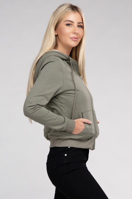 Ambiance Fuzzy Trim Zip-Up Crop Hoodie